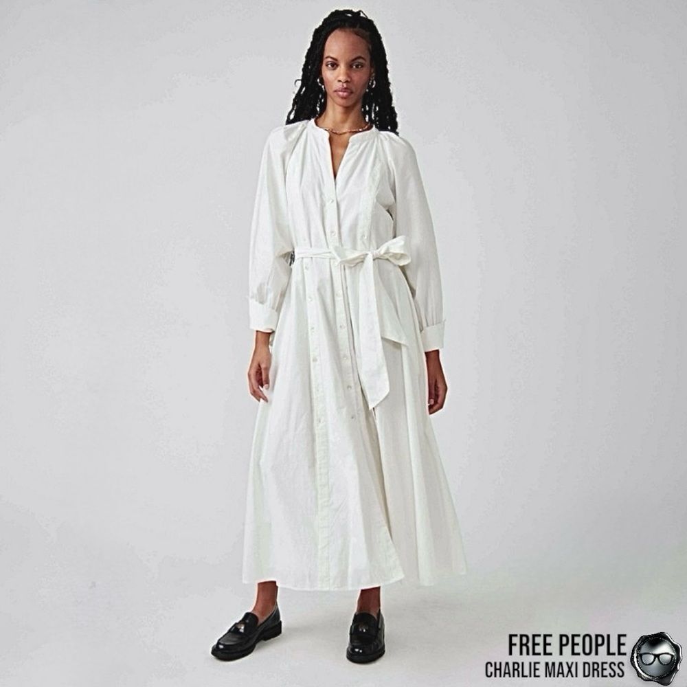 FREE PEOPLE CHARLIE MAXI DRESS IN OPTIC WHITE COTTON POPLIN WOMEN’S SMALL - Picture 4 of 11